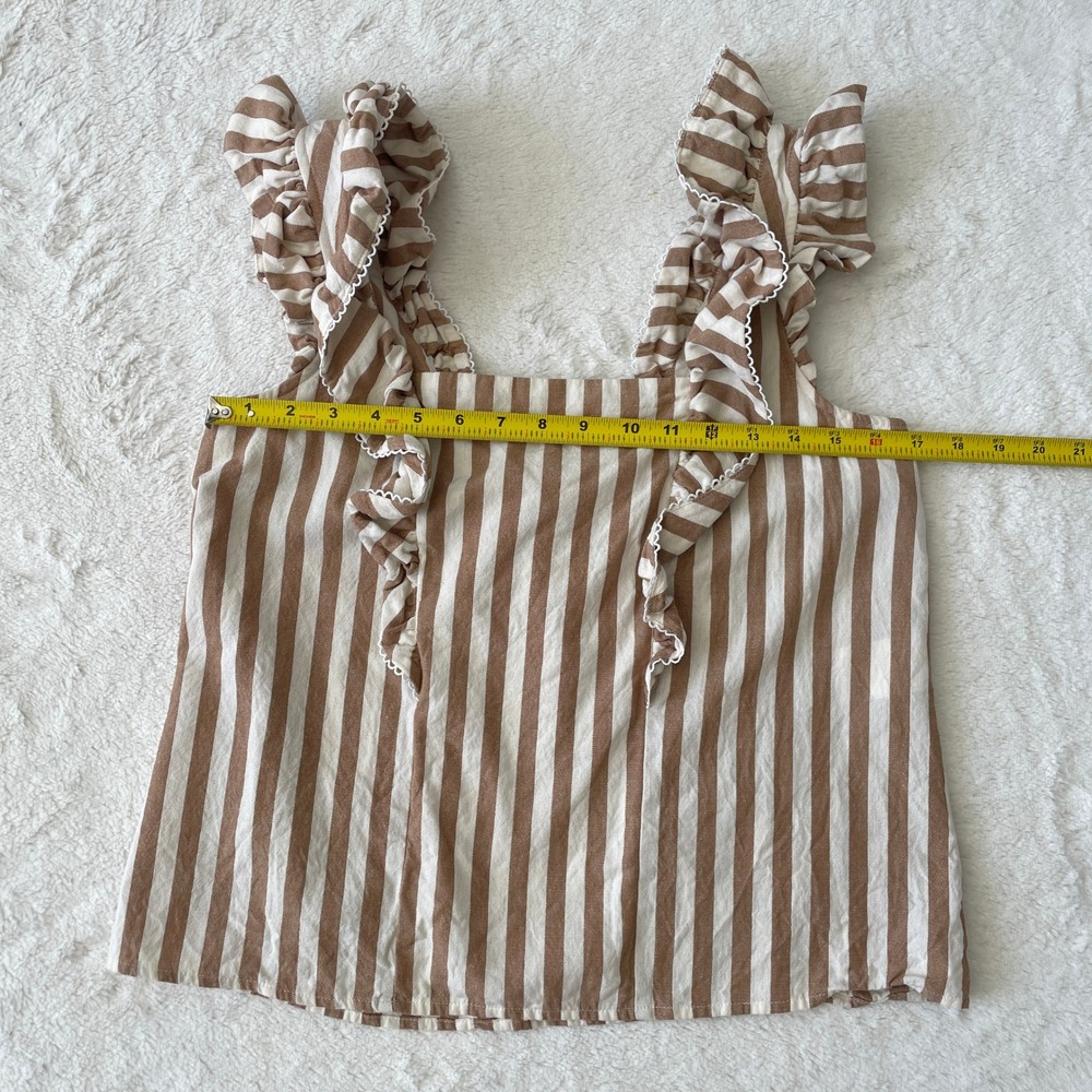 Sezane Meredith Striped Ruffle Camel Cream Bow Tank Blouse Size 40 FR / 8 US - Picture 7 of 8